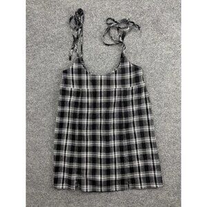 b+ab‎ Cami Top Womens Medium Black White Plaid Adjustable Tie Straps Lined Woven
